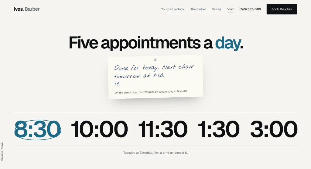 The Visit page of the Ives, Barber site.