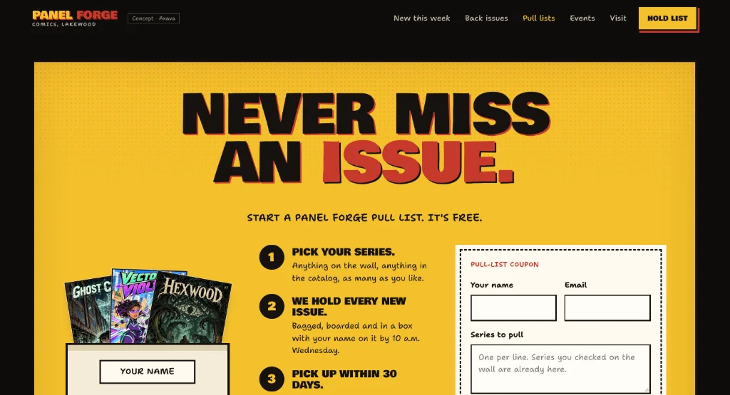 The Pull lists page of the Panel Forge site.